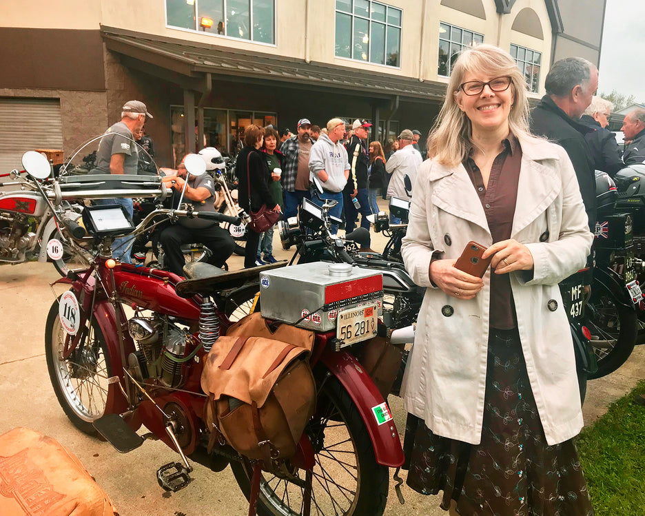 Upstate New York:  Up close with that 1915 Indian V-twin during a stop of the Motorcycle Cannonball ride.