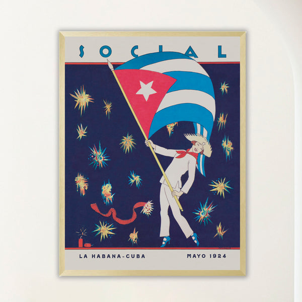 Cuban Holiday - Art Deco Flag and Fireworks