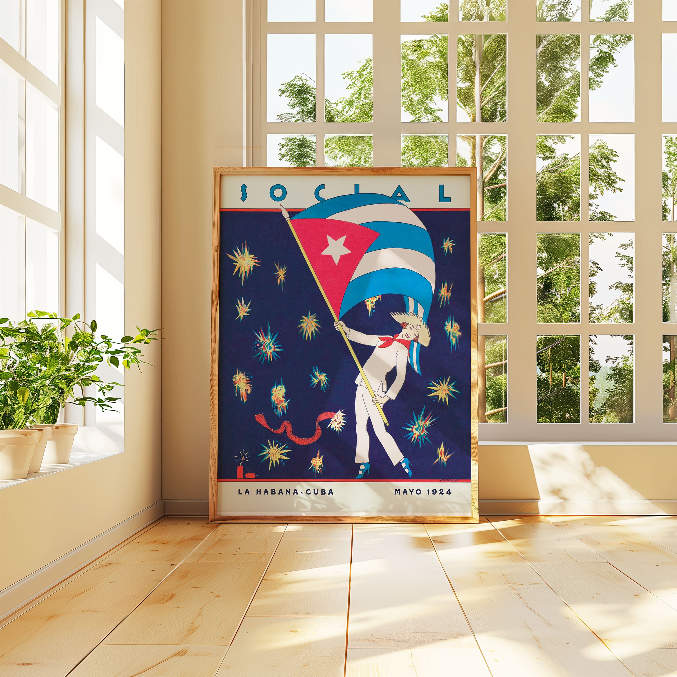 Cuban Holiday - Art Deco Flag and Fireworks
