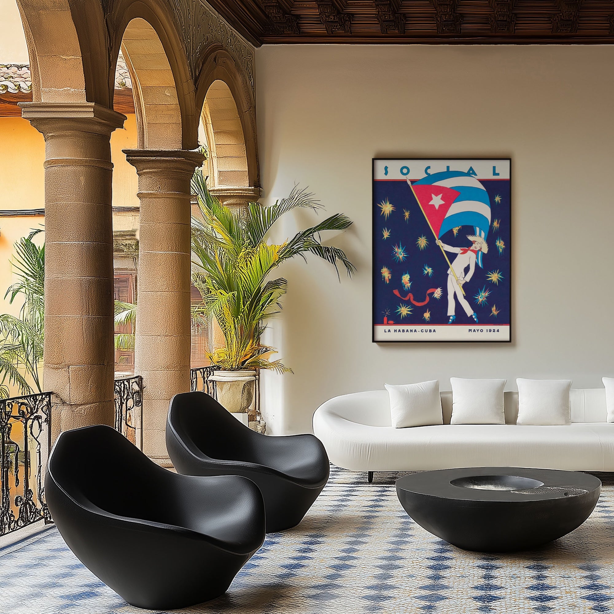 Cuban Holiday - Art Deco Flag and Fireworks