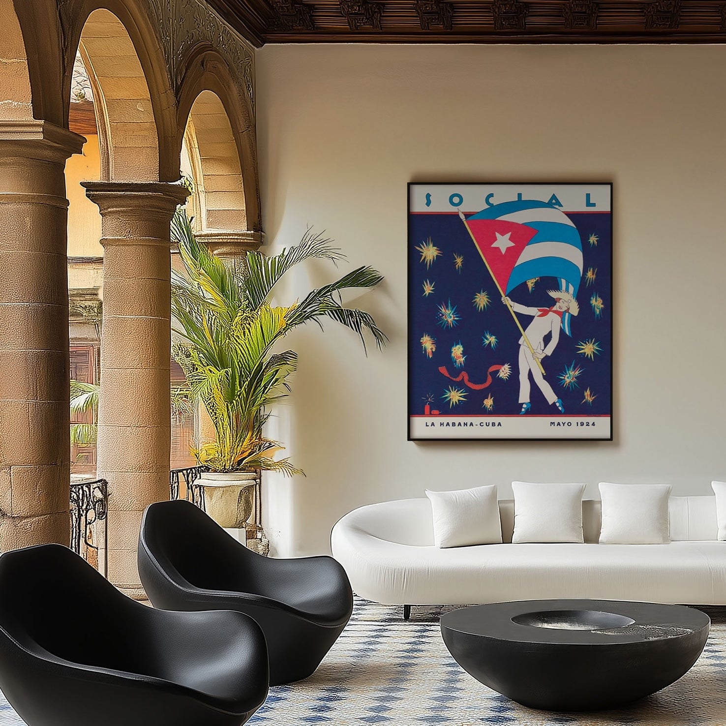 Cuban Holiday - Art Deco Flag and Fireworks